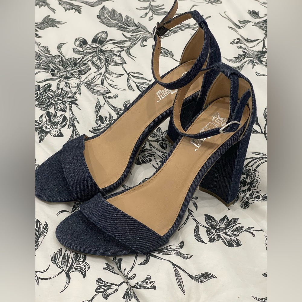 Brash 6.5 Denim Style Ankle Wrap Heels
